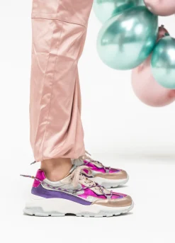 BONNEY leer - Sneakers | Steel / Fuchsia